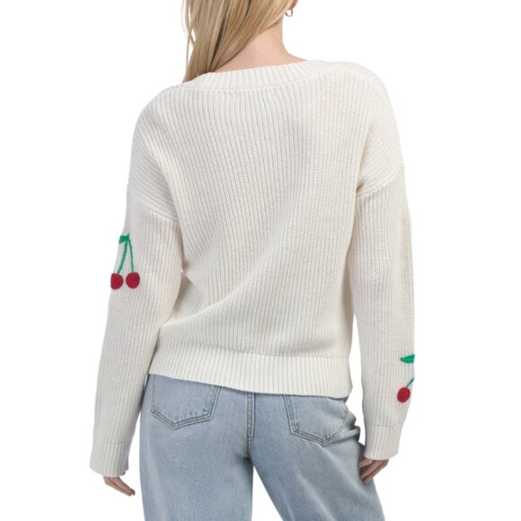 CYNTHIA ROWLEY Cherries Long Sleeve Crochet Cherries Pull Over Sweater - Picture 2 of 2